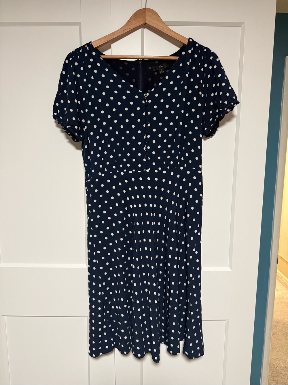 J. Crew Navy and White Polka Dot Midi Dress
